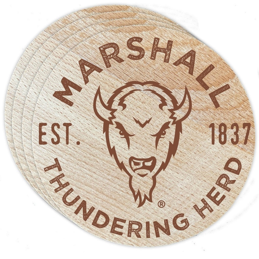 Marshall Thundering Herd Officially Licensed Wood Coasters (4-Pack) - Laser EngravedNever Fade Design Image 1