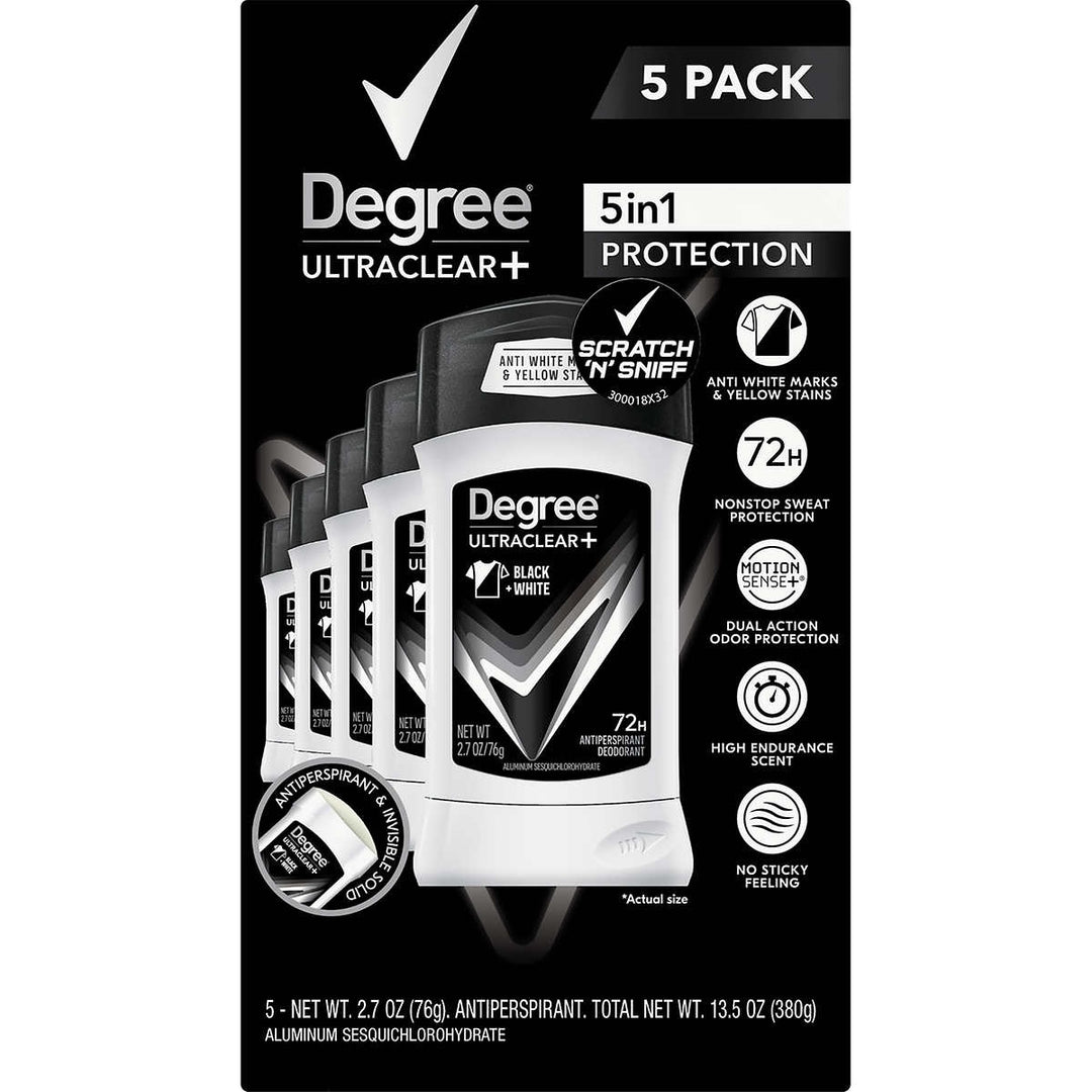 Degree Men UltraClear+ Antiperspirant Deodorant, Black & White, 2.7 Oz (5 Count) Image 1
