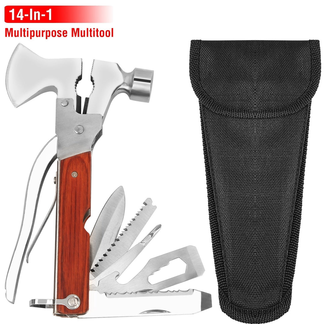 Outdoor Survival Multitool 7in Folding Multifunctional Axe Hammer Plier Knife Tool Camping Image 1