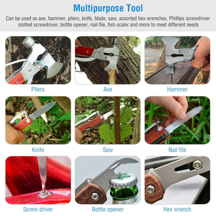 Outdoor Survival Multitool 7in Folding Multifunctional Axe Hammer Plier Knife Tool Camping Image 3