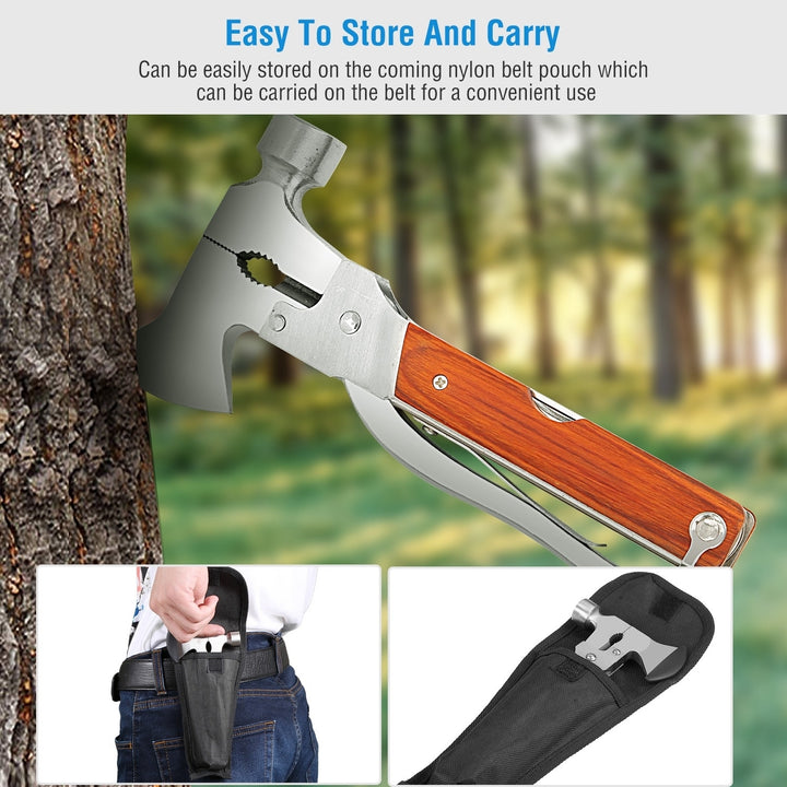 Outdoor Survival Multitool 7in Folding Multifunctional Axe Hammer Plier Knife Tool Camping Image 4