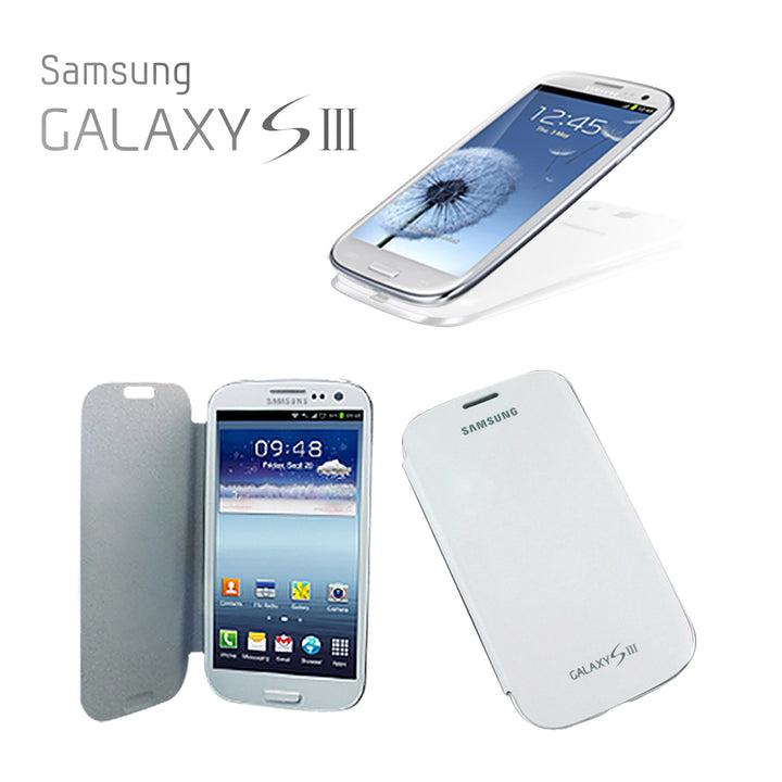 Samsung Galaxy S III i9300 Flip Case Battery Cover White Brushed Material Image 1