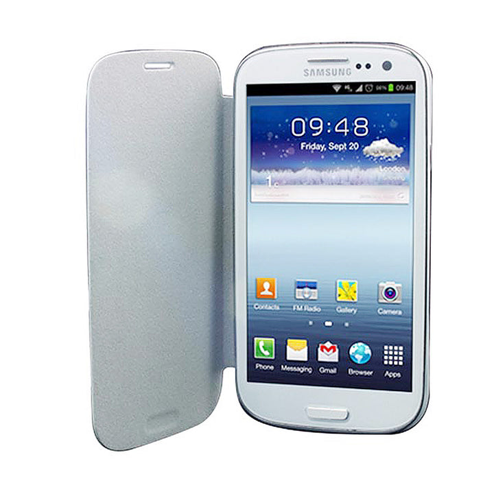 Samsung Galaxy S III i9300 Flip Case Battery Cover White Brushed Material Image 2