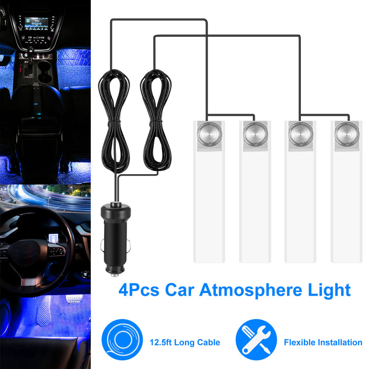 4Pcs Car Interior LED Atmosphere Light Blue Decorative Lamp DC 12V Easy Install Image 1