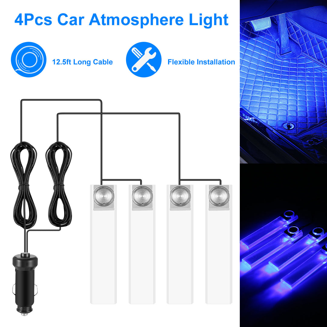 4Pcs Car Interior LED Atmosphere Light Blue Decorative Lamp DC 12V Easy Install Image 2