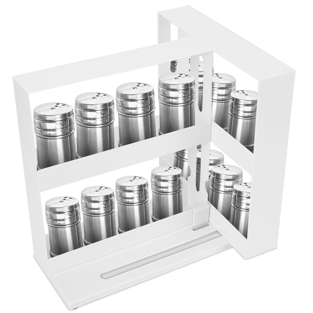 Swivel Cabinet Organizer White Kitchen Rack Spice Holder 11x4.1in ABS Material Image 1