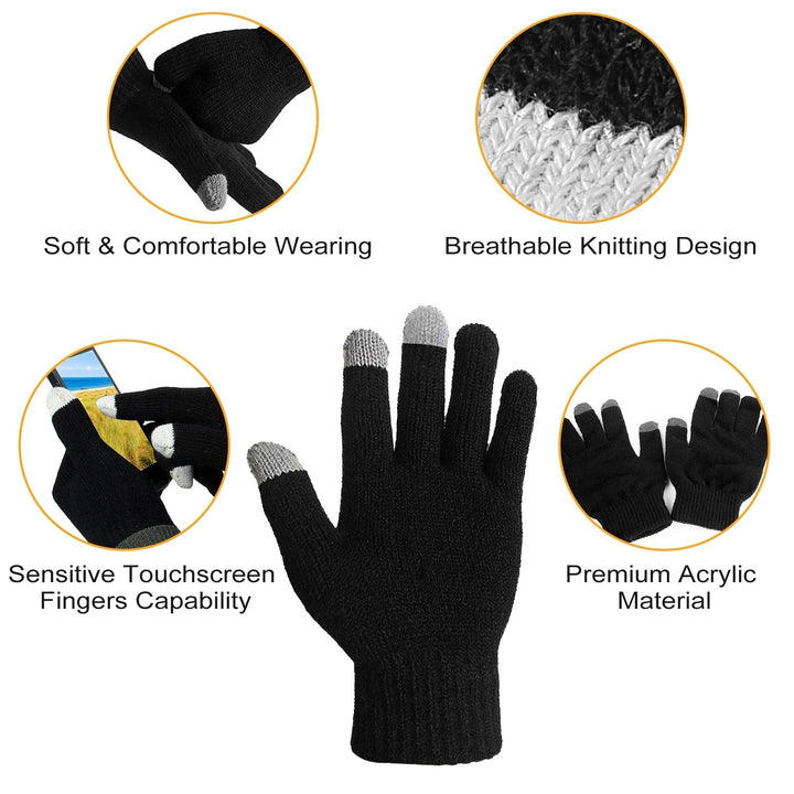 Unisex Black Winter Touch Screen Gloves Full Finger Knitted Acrylic Size M Image 3