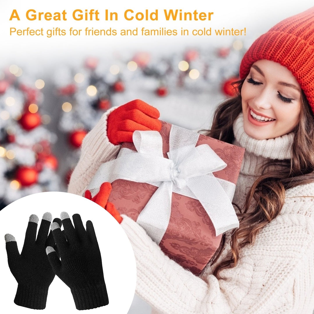 Unisex Black Winter Touch Screen Gloves Full Finger Knitted Acrylic Size M Image 4