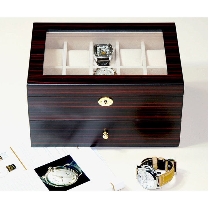 20 Slots Wooden Watch Display Case Glass Top Jewelry Collection Storage Box Organizer Image 4