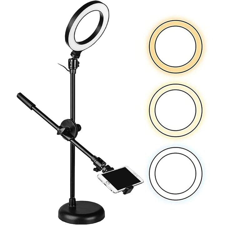 10 Light Overhead Phone Mount LED Circle Lights 360 Adjustable Shooting Arm Dimmable for YouTube Makeup Instagram TIK Image 2