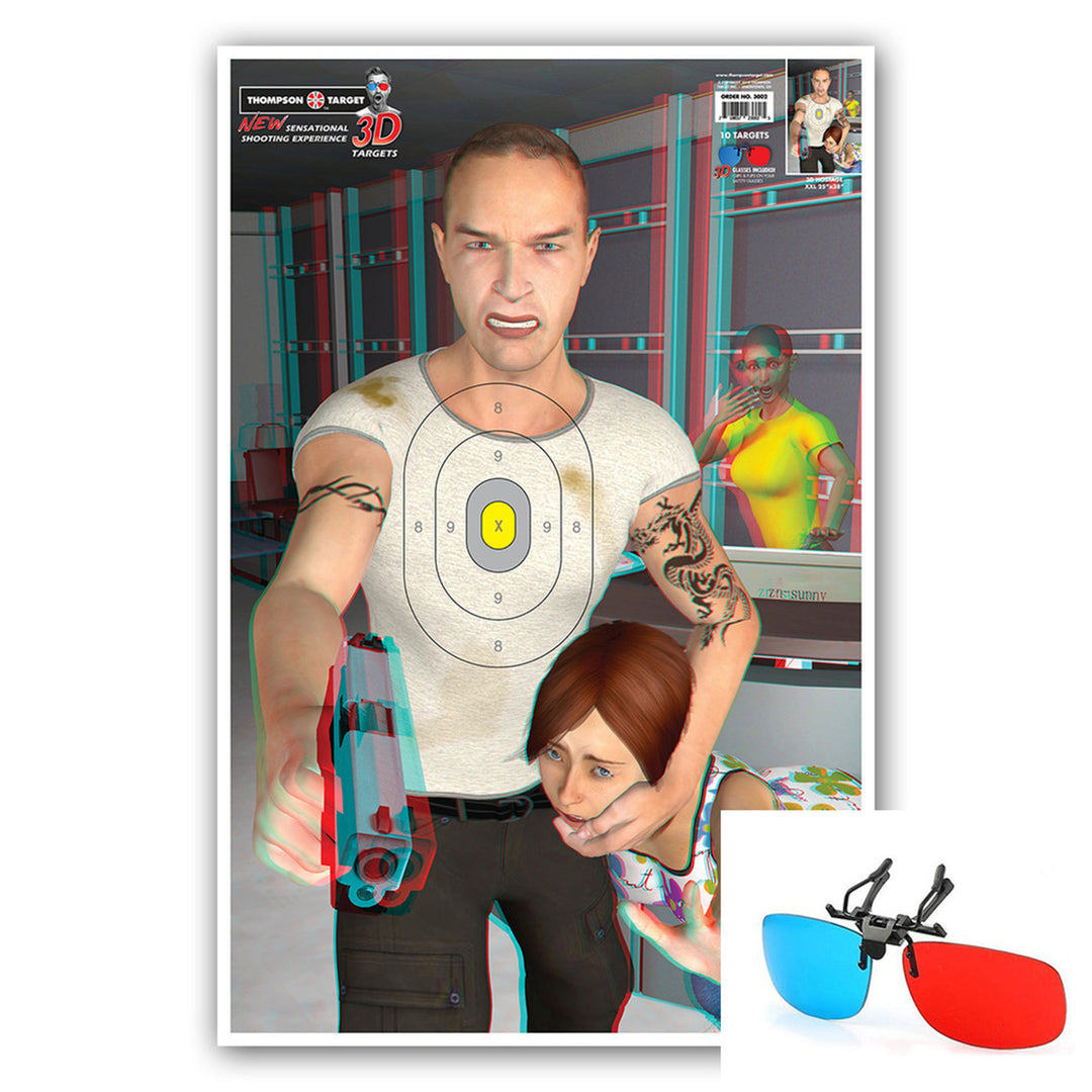 3D Hostage - 25"x38" 3D Paper Targets (10 Pack and Clip and Flip 3D Glasses) Image 1