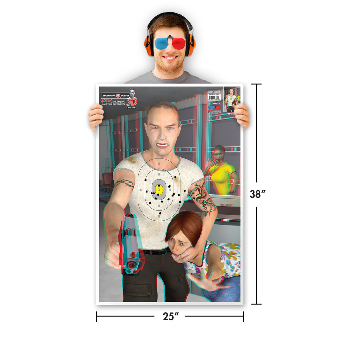 3D Hostage - 25"x38" 3D Paper Targets (10 Pack and Clip and Flip 3D Glasses) Image 2