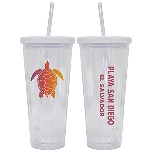 Playa San Diego El Salvador Souvenir 24 oz Reusable Plastic Tumbler With Straw and Lid Image 1