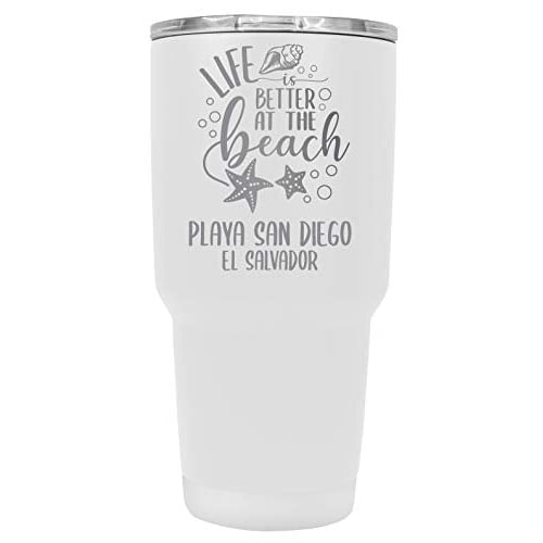 Playa San Diego El Salvador Souvenir Laser Engraved 24 Oz Insulated Stainless Steel Tumbler White White. Image 1