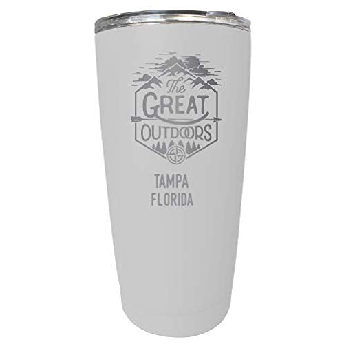 R and R Imports Tampa Florida Etched 16 oz Stainless Steel Insulated Tumbler Outdoor Adventure Design White White. Image 1