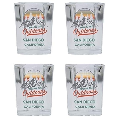 San Diego California Explore the Outdoors Souvenir 2 Ounce Square Base Liquor Shot Glass 4-Pack Image 1