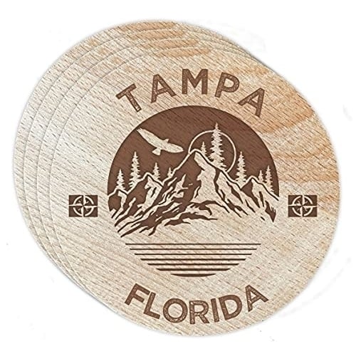 Tampa Florida 4 Pack Engraved Wooden Coaster Camp Outdoors Design Image 1