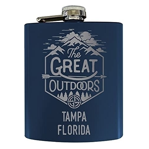 Tampa Florida Laser Engraved Explore the Outdoors Souvenir 7 oz Stainless Steel 7 oz Flask Navy Image 1