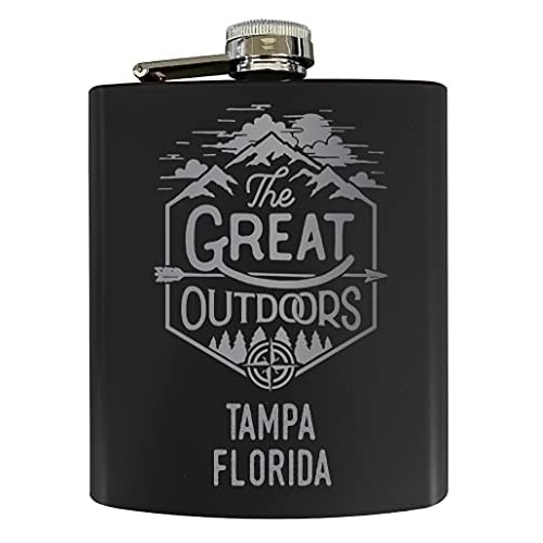 Tampa Florida Laser Engraved Explore the Outdoors Souvenir 7 oz Stainless Steel 7 oz Flask Black Image 1