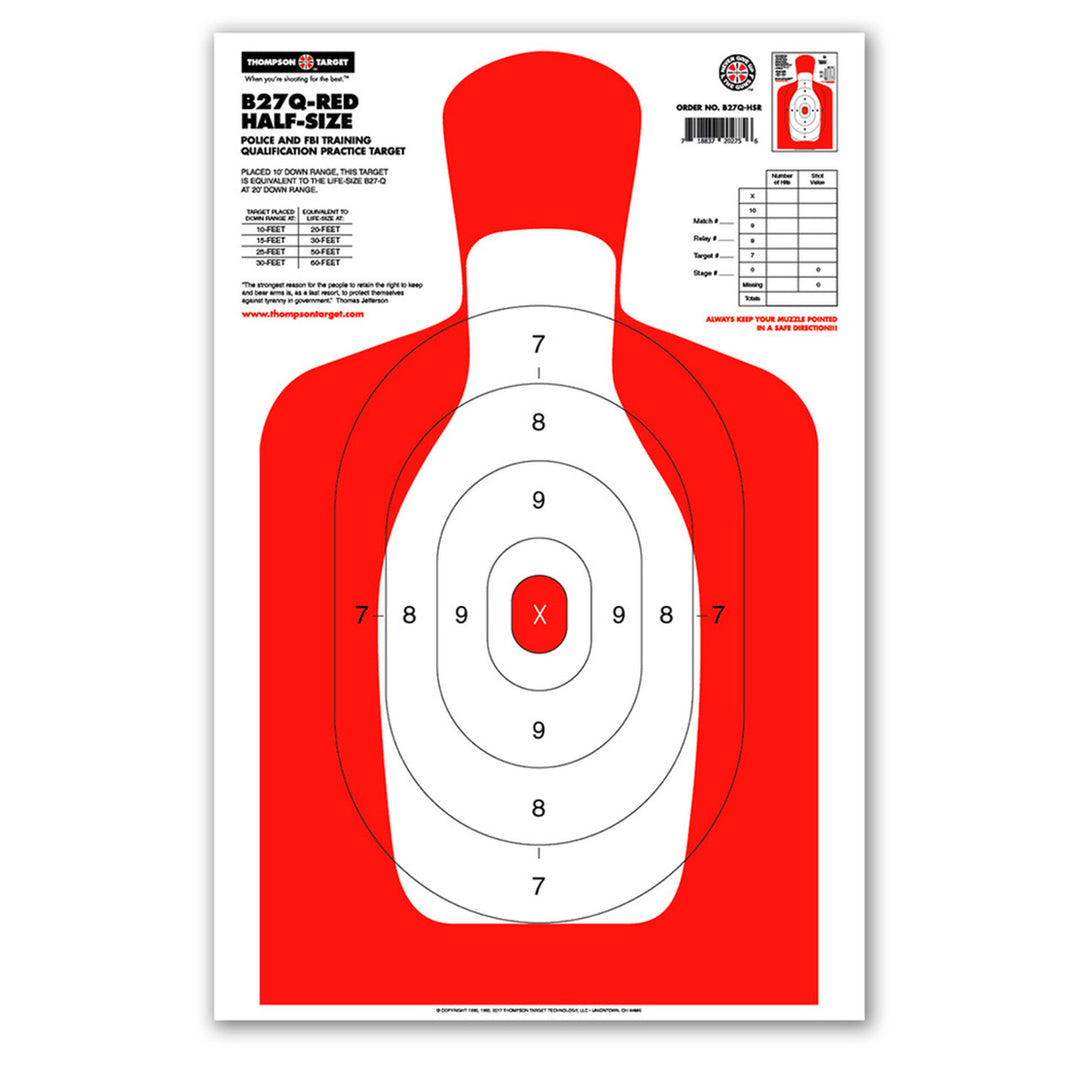 B27Q Red Half-Size 12.5"x19" Human Silhouette Targets (30 Pack) Image 1