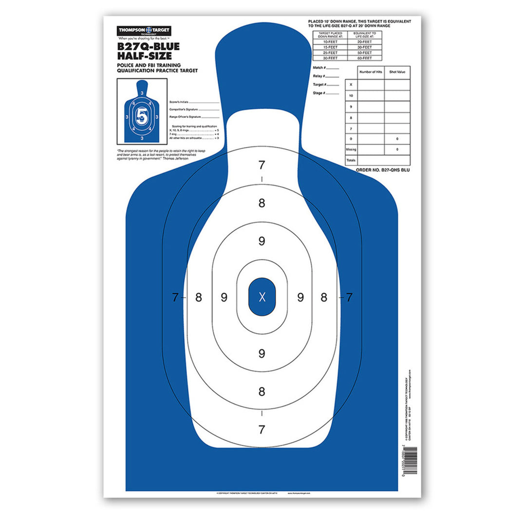 B27Q Blue Half-Size 12.5"x19" Human Silhouette Targets (30 Pack) Image 1