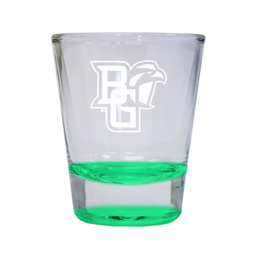 Bowling Green Falcons Etched Round Shot Glass 2 oz Green Image 1