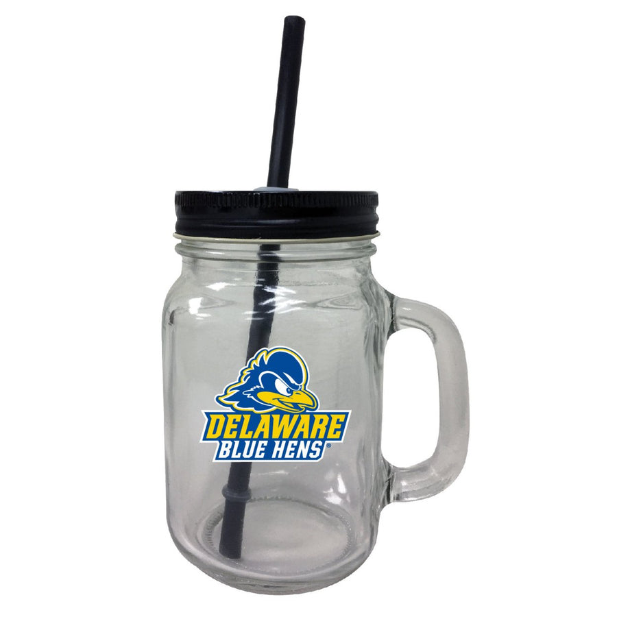 Delaware Blue Hens NCAA Iconic Mason Jar Glass - Officially Licensed Collegiate Drinkware with Lid and Straw 2-Pack Image 1