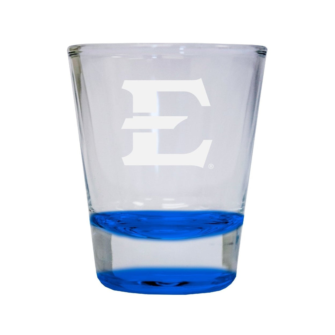 NCAA East Tennessee State University Collectors 2oz Laser-Engraved Spirit Shot Glass Blue Image 1