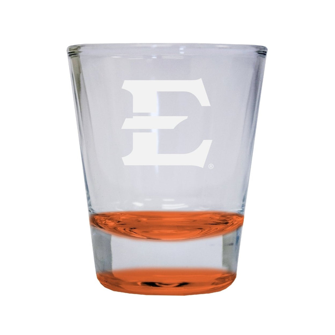 NCAA East Tennessee State University Collectors 2oz Laser-Engraved Spirit Shot Glass Orange Image 1