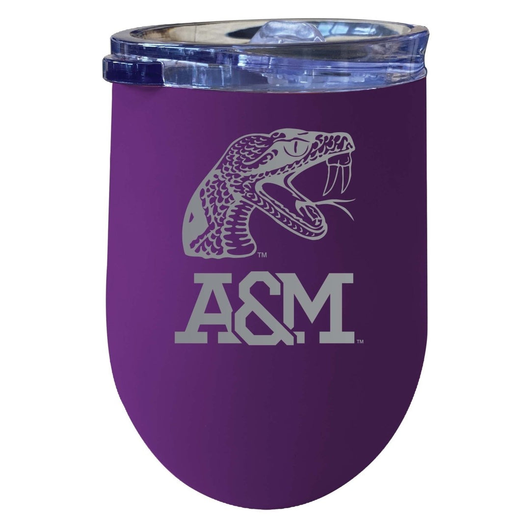 Florida AandM Rattlers 12 oz Etched Insulated Wine Stainless Steel Tumbler Purple Image 1