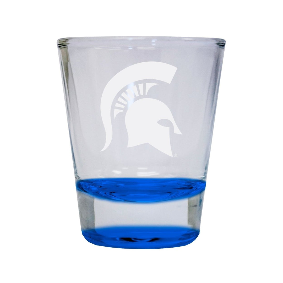 Michigan State Spartans Etched Round Shot Glass 2 oz Blue Image 1