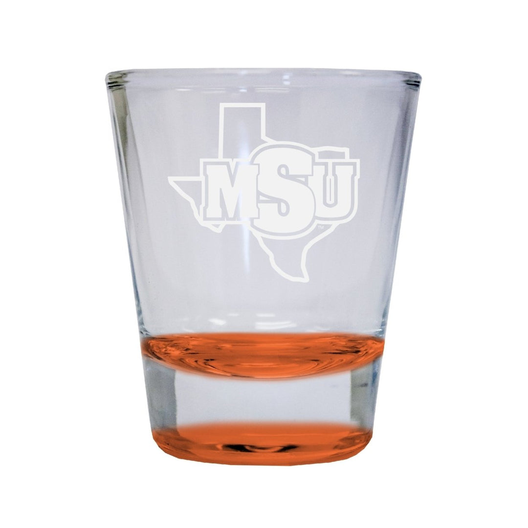 NCAA Midwestern State University Mustangs Collectors 2oz Laser-Engraved Spirit Shot Glass Orange Image 1