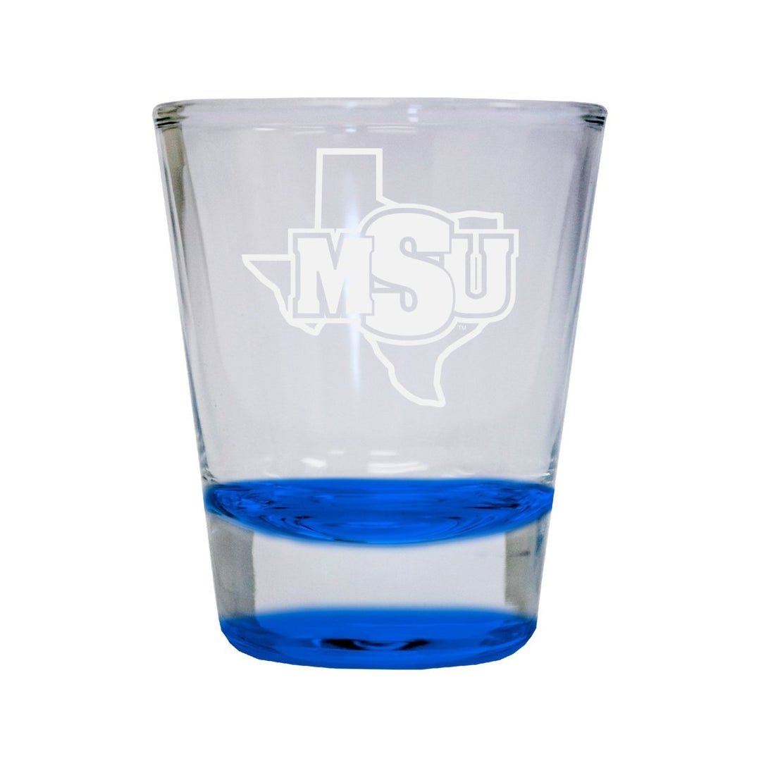 NCAA Midwestern State University Mustangs Collectors 2oz Laser-Engraved Spirit Shot Glass Blue Image 1