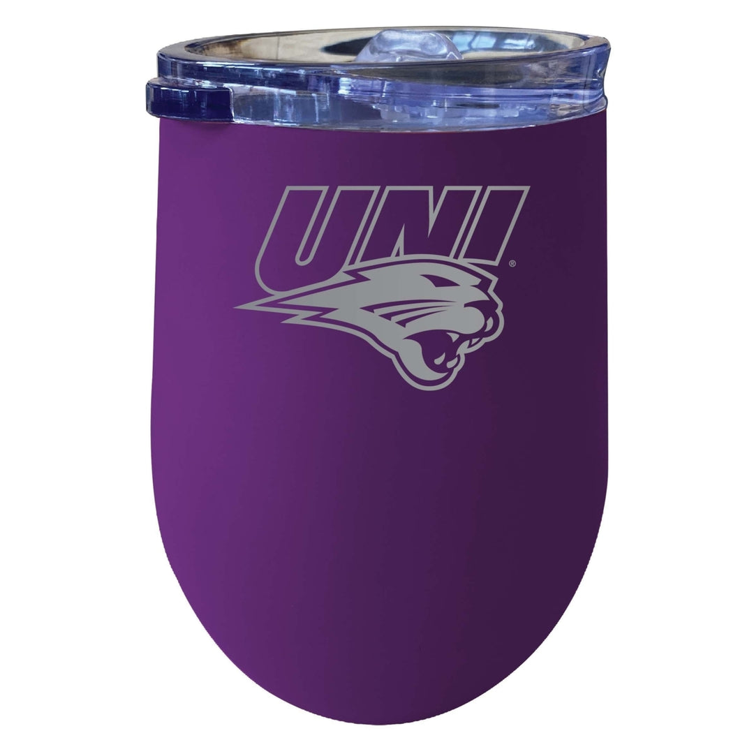 Northern Iowa Panthers 12 oz Etched Insulated Wine Stainless Steel Tumbler Purple Image 1