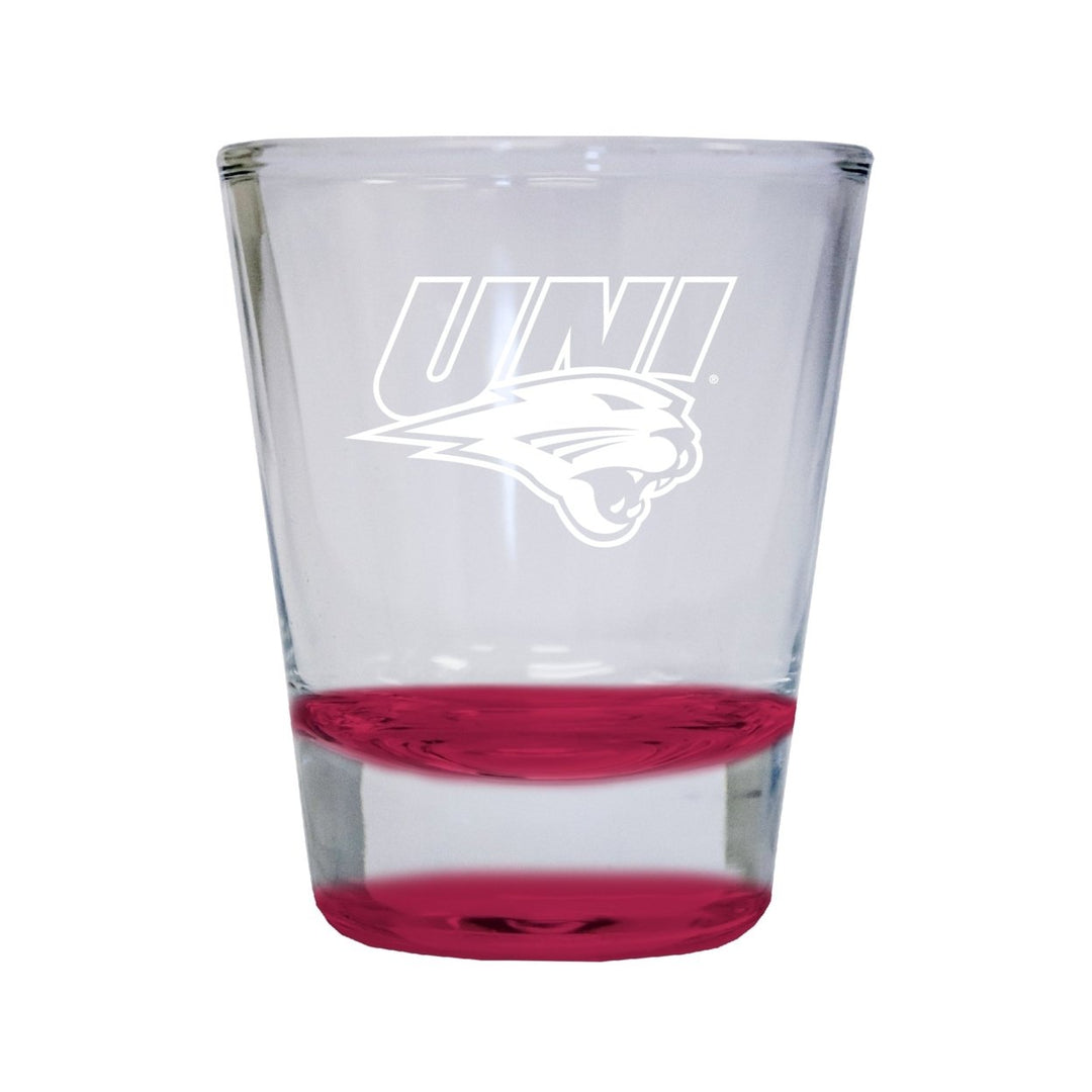 Northern Iowa Panthers Etched Round Shot Glass 2 oz Red Image 1