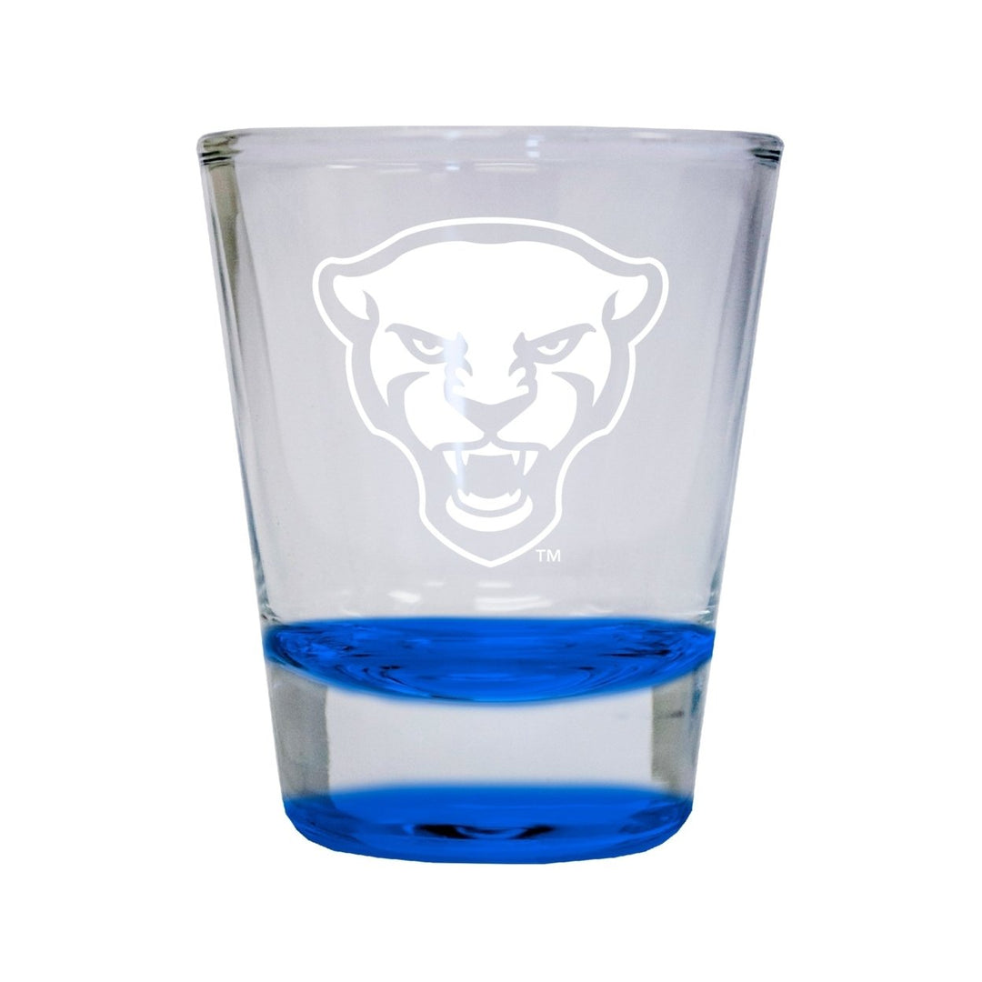 Pittsburgh Panthers Etched Round Shot Glass 2 oz Blue Image 1