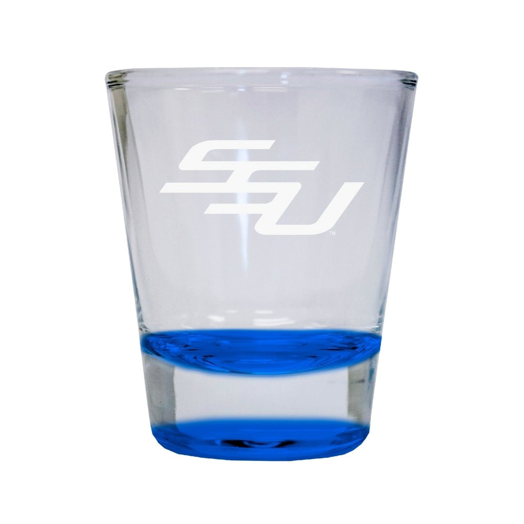 Savannah State University Etched Round Shot Glass 2 oz Blue Image 1