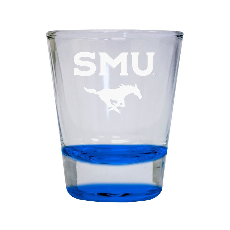 Southern Methodist University Etched Round Shot Glass 2 oz Blue Image 1