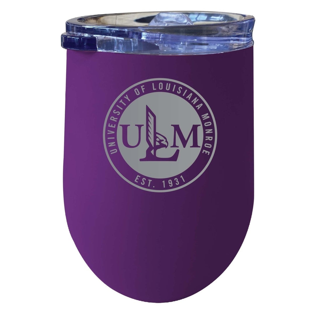 University of Louisiana Monroe 12 oz Etched Insulated Wine Stainless Steel Tumbler Purple Image 1