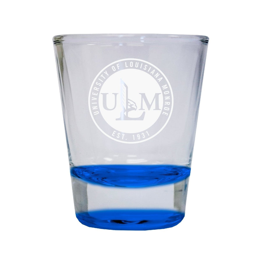 NCAA University of Louisiana Monroe Collectors 2oz Laser-Engraved Spirit Shot Glass Blue Image 1