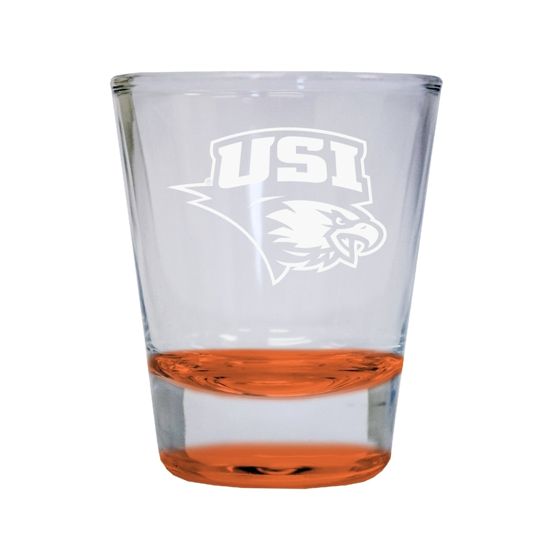 NCAA University of Southern Indiana Collectors 2oz Laser-Engraved Spirit Shot Glass Orange Image 1