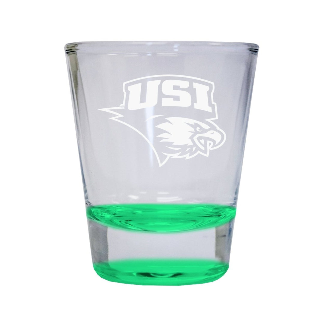 NCAA University of Southern Indiana Collectors 2oz Laser-Engraved Spirit Shot Glass Green Image 1