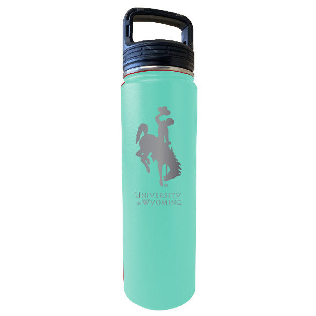 University of Wyoming 32 oz Engraved Insulated Double Wall Stainless Steel Water Bottle Tumbler (Seafoam) Image 1
