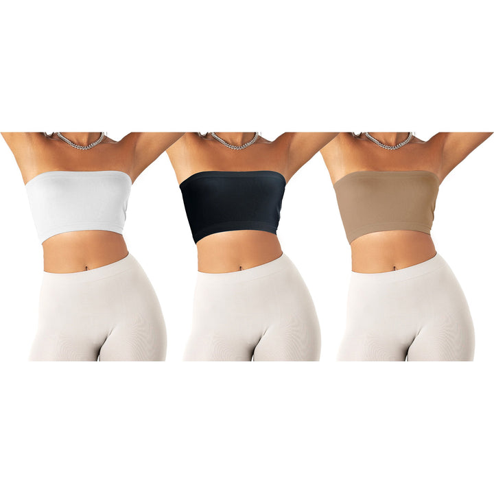 6-Pack: Womens Seamless Strapless Bandeau Crop Tube Top Bra Bralettes (XS-4XL) Image 1