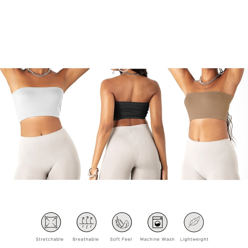 6-Pack: Womens Seamless Strapless Bandeau Crop Tube Top Bra Bralettes (XS-4XL) Image 2