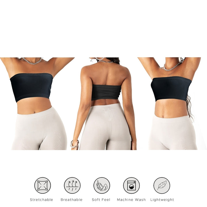 6-Pack: Womens Seamless Strapless Bandeau Crop Tube Top Bra Bralettes (XS-4XL) Image 4