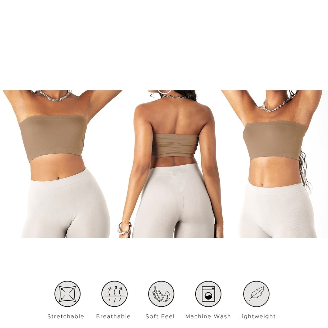 6-Pack: Womens Seamless Strapless Bandeau Crop Tube Top Bra Bralettes (XS-4XL) Image 4