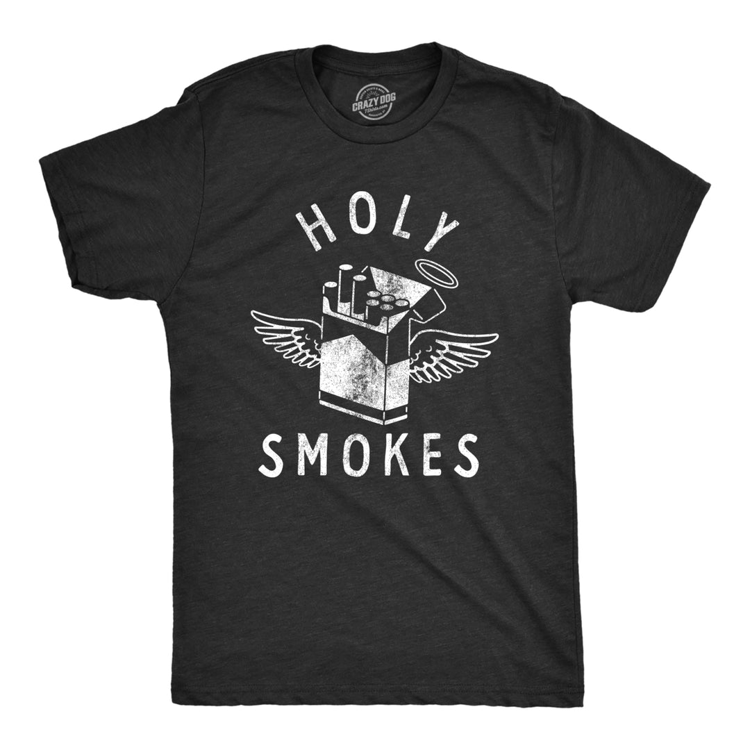 Mens Holy Smokes T Shirt Funny Sarcastic Cigarettes Joke Angel Tee For Guys Image 1