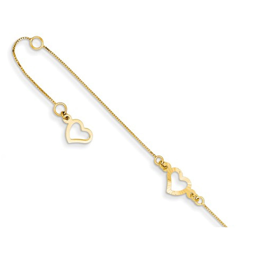 14K Yellow Gold Adjustable Heart Anklet 9 Inches Image 1