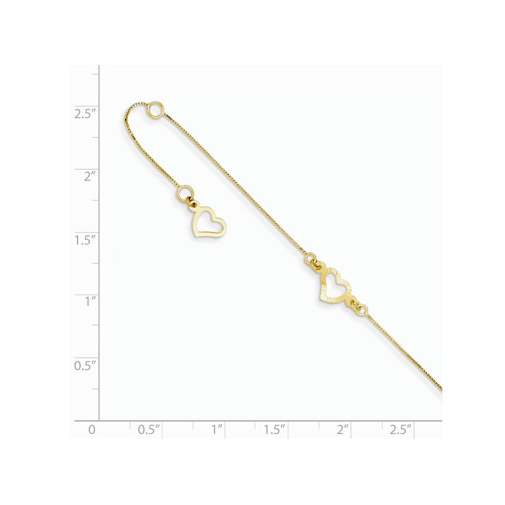 14K Yellow Gold Adjustable Heart Anklet 9 Inches Image 3